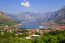 Elevated view of the Fjord, Kotor and surrounding mountains, Bay of Kotor, Adriatic coast, Montenegro, Balkans 2007