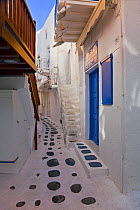 Narrow pathway between traditional houses in Mykonos (Hora), Cyclades Islands, Greece, 2010