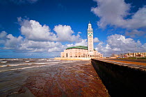Shoreline view of Hassan II Mosque, the third largest mosque in the world, Casablanca, Morocco, 2011