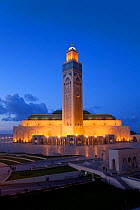 Hassan II Mosque, the third largest mosque in the world, illuminated at night, Casablanca, Morocco, 2011