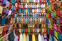 Soft leather Moroccan slippers in the Souk, Medina, Marrakech, Morocco, 2011