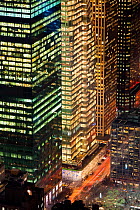 Elevated view of mid-town Manhattan illuminated at night, New York City, USA 2009