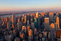 Elevated view of mid-town Manhattan at dusk, New York City, USA 2009