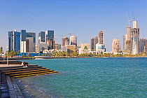 City skyline, West Bay financial district viewed from the Corniche, Doha, Qatar, Arabian Peninsula 2007