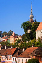 Sighisoara, medieval Old Town or citadel looking up towards the Church on the Hill, Transylvania, Romania 2006