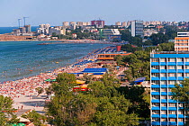Mamaia Beach and resort, Romania's main beach resort the strip of sand is 7km long running the length of the resort, Black Sea Coast, Romania 2006