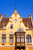 Detail of colourfully painted houses in this medieval citadel town, Sighisoara, Transylvania, Romania 2006