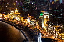 Shanghai night skyline, the view along Huangpu River and the Bund, Shanghai, China 2010. No release available.