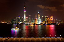 New Pudong skyline, looking across the Huangpu River from the Bund, Shanghai, China 2010. No release available.
