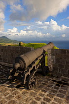 Elevated view of Brimstone Hill Fortress which is situated 790 feet above sea level, the Brimstone Hill Fortress National Park is a UNESCO World Heritage Site, St Kitts, St Kitts and Nevis, Leeward Is...