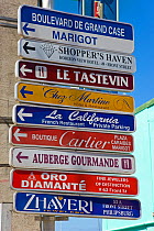 Street signs in Grand-Case on the French side, St Martin, Netherland Antilles, Leeward Islands, Lesser Antilles, Caribbean, West Indies 2008