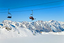 Chair lift above Four Valleys region, Valais, Verbier, Bernese Alps, Switzerland January 2009