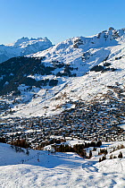 Ski slopes and resort of Four Valleys region, Valais, Verbier, Bernese Alps, Switzerland January 2009