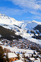 Ski slopes and resort of Four Valleys region, Valais, Verbier, Bernese Alps, Switzerland January 2009