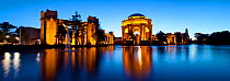 Panoramic view of Palace of Fine Arts illuminated at Night, San Francisco, California, USA 2011