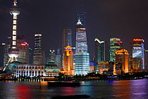 Pudong skyline (elevated view across Huangpu River from the Bund), Shanghai, China 2010