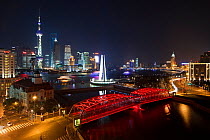 New Pudong skyline, Waibaidu (Garden) Bridge, looking across the Huangpu River from the Bund, Shanghai, China 2010
