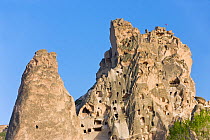 Old troglodytic cave dwellings and the rock Castle of Uchisar, Cappadocia, Anatolia, Turkey, 2008