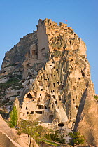 Old troglodytic cave dwellings and the rock Castle of Uchisar, Cappadocia, Anatolia, Turkey, 2008