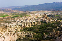 Aerial photograph of the Tufa rock formations and landscape near Goreme, Cappadocia, Anatolia, Turkey, 2008