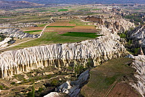 Aerial photograph of the Tufa rock formations and landscape near Goreme, Cappadocia, Anatolia, Turkey, 2008