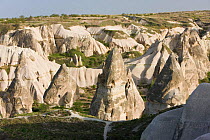 Elevated view over the Volcanic tufa rock formations surrounding Goreme, Cappadocia, Anatolia, Turkey, 2008