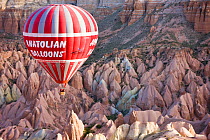 Hot Air Balloon flight over the famous Volcanic tufa rock formations around Goreme, Cappadocia, Anatolia, Turkey, 2008