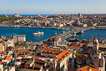 Elevated view over the Bosphorus and Sultanahmet from the Galata Tower in Istanbul, Turkey 2008