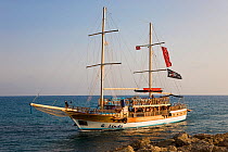 Tourist boat returning to the harbour in Side, Turkey 2008