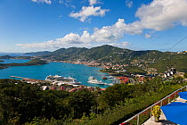 Elevated view over Charlotte Amalie and the cruise ship dock, St Thomas, US Virgin Islands, Leeward Islands, Lesser Antilles, Caribbean, West Indies 2008