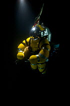Mike de Gruy operating Nuwt suit, taken on location for BBC 'Pacific Abyss' series, Palau, Western Pacific, April 2007
