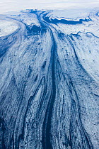 Glacier Vatnajokull seen from the air showing volcanic moraine. Iceland, Europe, July 2009.