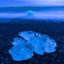 Melting ice on Jokulsarlon beach. Southern Iceland, Europe, November 2012.