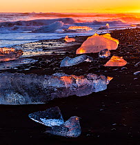 Melting ice on Jokulsarlon beach. Southern Iceland, Europe, November 2012.