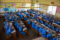 Students of Kasiisi School in classroom, funded by the Kasiisi School Project, just outside of Kibale National Park, Uganda, August 2011