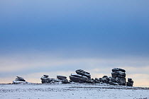 The Wheel Stones (also known as the Coach and Horses) on Derwent Edge in winter conditions, Peak District National Park, Derbyshire, UK. January.