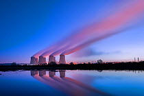Ratcliffe-on-Soar coal-fired power station cooling towers at dusk. Nottinghamshire, UK, January 2013.
