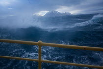 Arctic expedition cruiseship M/S Stockholm in heavy sea and gale winds at Sarkapp (South Cape), Svalbard, Norway, July 2012