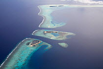 Aerial view of coral atolls, Maldives, December 2009