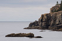Coastal rocks and calm sea. Acadia National Park, Maine, Atlantic Coast, November 2012.