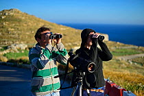 People monitoring bird migration during BirdLife Springwatch 2013, BirdLife Malta Springwatch Camp, April 2013