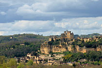 Beynac town with 12th century castle, Chateau de Beynac, Dordogne, France, April 2012