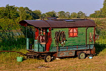 Old Gypsy trailer / caravan designed to be horse-drawn,   Loire atlantique, France, September 2012