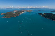 Aerial view of Hamilton Island sailing race, off the coast of Queensland, Australia, August 2011