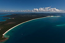 Aerial view of Whitehaven Beach - a seven kilometre stretch of white sand, Whitsunday Island, Coral Sea, Pacific Ocean, August 2011