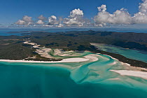 Aerial view of Whitehaven Beach - a seven kilometre stretch of pure white sand, Whitsunday Island Coral Sea, Pacific Ocean, August 2011
