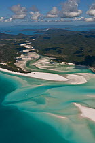 Aerial view of Whitehaven Beach - a seven kilometre stretch of pure white sand, Whitsunday Island, Coral Sea, Pacific Ocean, August 2011