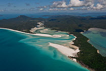 Aerial view of Whitehaven Beach - a seven kilometre stretch of pure white sand, Whitsunday Island, Coral Sea, Pacific Ocean, August 2011