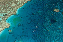Aerial view of Hardy Reef with float planes, Great Barrier Reef, Australia, August 2011