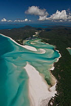 Aerial view of Whitehaven Beach - a seven kilometre stretch of pure white sand, Coral Sea, Pacific Ocean, August 2011